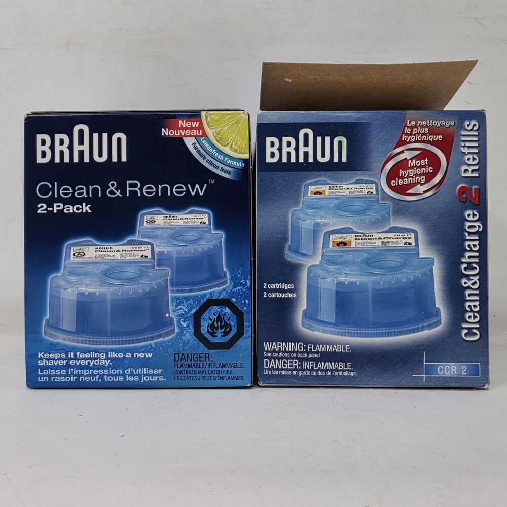Braun Clean & Renew Charge Cartridge Shaver Cleaner 4 X 170 ml CCR 2 Open Box